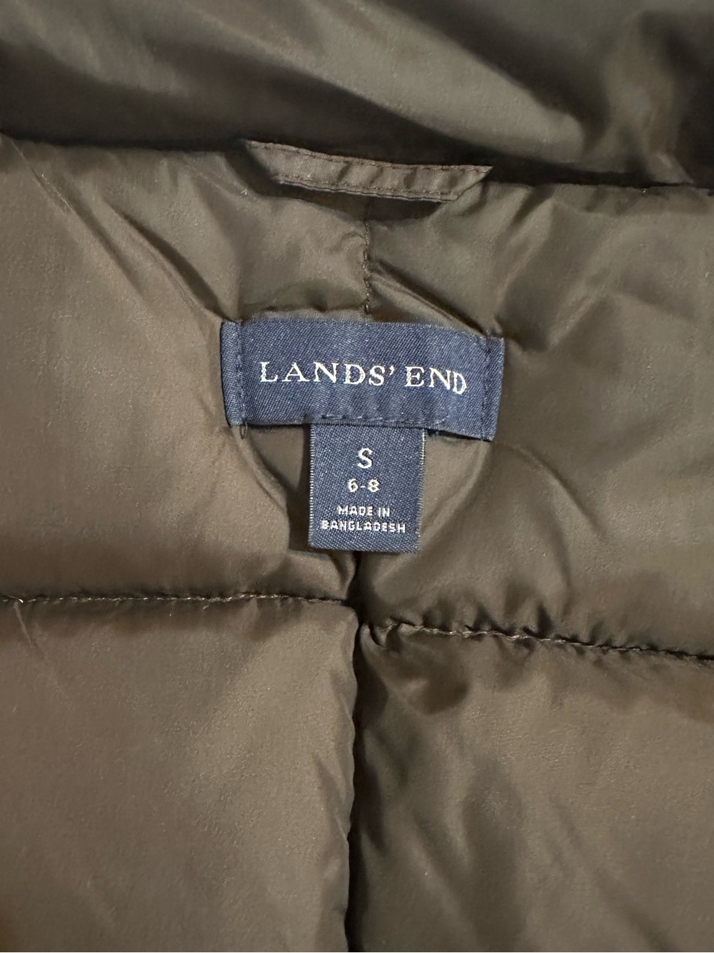 Lands’ End Brown Down Puffer Vest Small 6-8 Quilted Snap Front - Picture 4 of 9